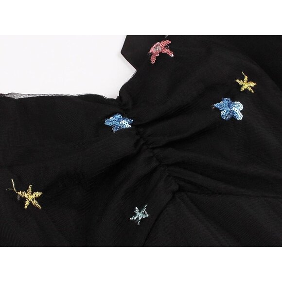 Women's Tie Strap Tulle Prom Dresses Sweetheart Flower Embroidery Dress - Picture 4 of 6